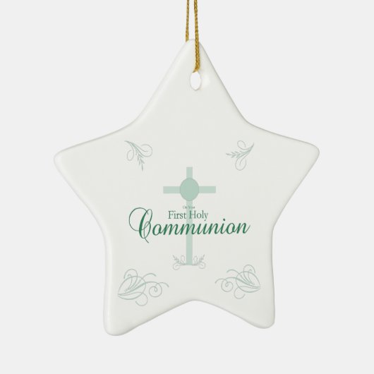 Ornement Étoile En Céramique Première Communion sainte, Script en vert tendre (Droite)