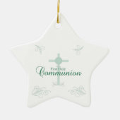 Ornement Étoile En Céramique Première Communion sainte, Script en vert tendre (Devant)