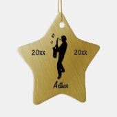 Ornement Étoile En Céramique Saxophone Player Gold Nom / Date (Droite)