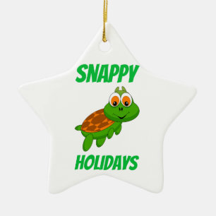 Ornement Étoile En Céramique Snappy Holidays Jote Cartoon Turtle Noël