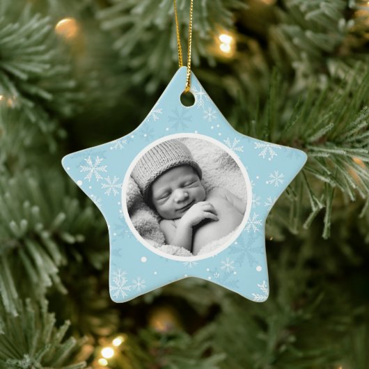 Ornement Étoile En Céramique Snowflakes Motif Photo Noël (Arbre)