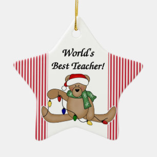 Ornement Étoile En Céramique Teddy Bear World's Best Teacher Ornament