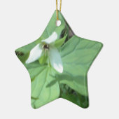 Ornement Étoile En Céramique trillium blanc avec verdure (Gauche)
