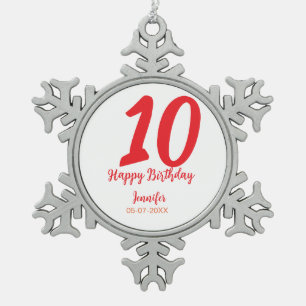 Ornement Flocon De Neige 10e anniversaire ajouter nom date année rouge modè