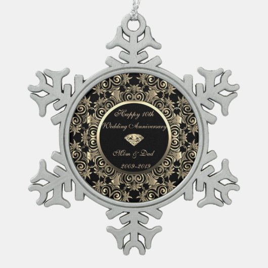 Ornement Flocon De Neige 10e anniversaire du Mariage Gold Diamond (Devant)