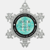 Ornement Flocon De Neige 11ème anniversaire de Mariage turquoise (Devant)