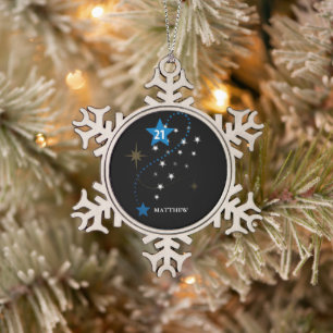 Ornement Flocon De Neige 21e anniversaire bleu et noir Personnalisé