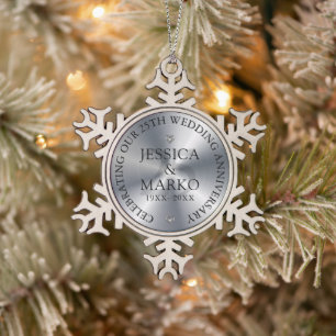 Ornement Flocon De Neige 25e anniversaire de mariage argent personnalisé