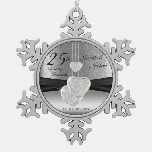 Ornement Flocon De Neige 25e anniversaire de mariage d'argent (Devant)