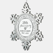 Ornement Flocon De Neige 25e anniversaire du Mariage blanc et argent (Vue impression)