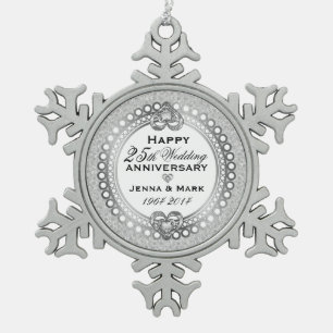 Ornement Flocon De Neige 25e anniversaire du Mariage d'argent 4