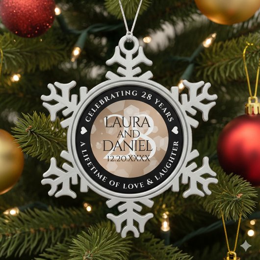 Ornement Flocon De Neige 28e anniversaire du Mariage de lin élégant
