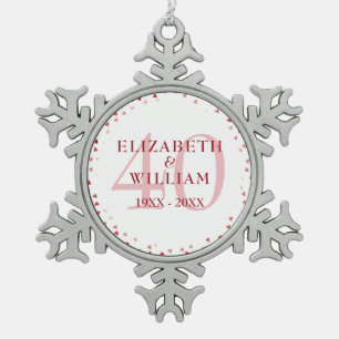 Ornement Flocon De Neige 40e Anniversaire Rubis Cœurs