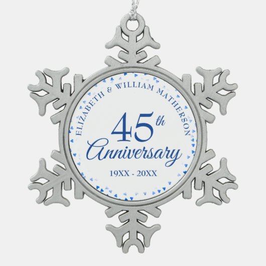 Ornement Flocon De Neige 45e 65e anniversaire de Mariage Coeurs d'amour Con (Devant)