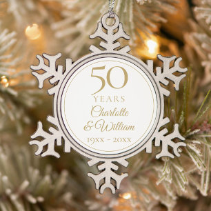 Ornement Flocon De Neige 50e Anniversaire de Mariage Écriture Dorée