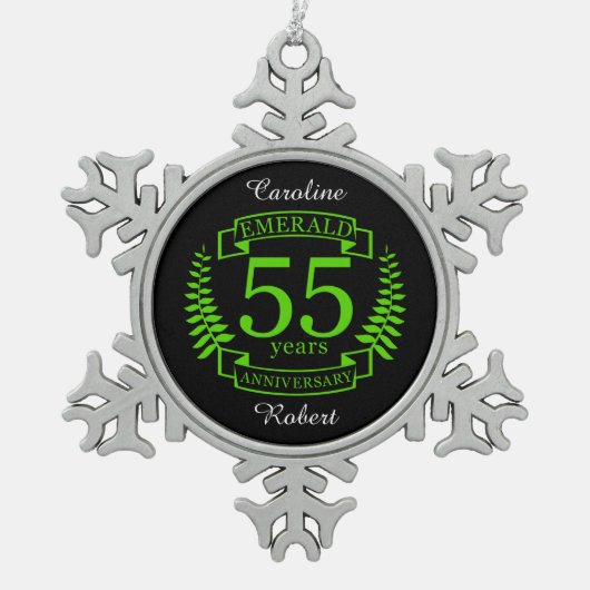 Ornement Flocon De Neige 55e ANNIVERSAIRE Mariage EMERALD (Devant)