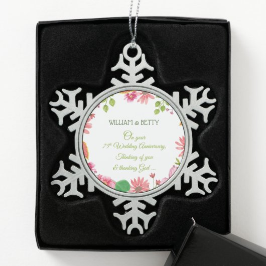 Ornement Flocon De Neige 75e anniversaire du Mariage religieux (Boîte)