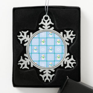 Ornement Flocon De Neige À damiers hiver bonhomme de neige motif et flocons