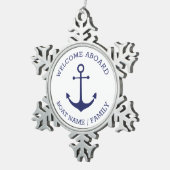 Ornement Flocon De Neige Accueil personnalisé à bord ancre nautique bleu bl (Vue impression)