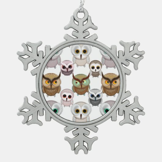 Ornement Flocon De Neige Adorable Motif de Chouettes illustrées (Devant)