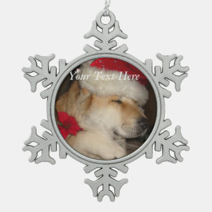 Ornement Flocon De Neige akita mignon dans le casquette de père Noël de