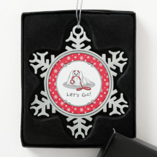 Ornement Flocon De Neige Allons-y ! (à pied) Chien maltais avec Red Leash C