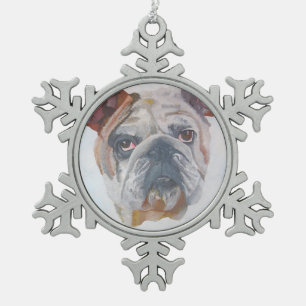 Ornement Flocon De Neige American Bulldog Artistique Portrait pour animaux 