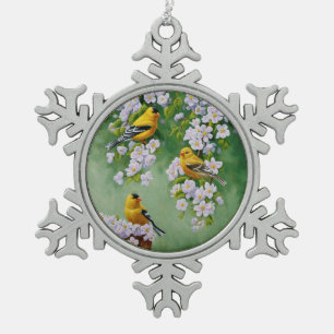 Ornement Flocon De Neige American Goldfinches & Pink Apple Blossings