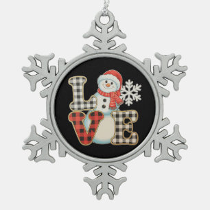 Ornement Flocon De Neige Amour de Noël Bonhomme de Neige Mignon Plaid de Bu