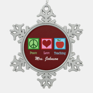 Ornement Flocon De Neige Amour de paix enseignant le professeur fait sur