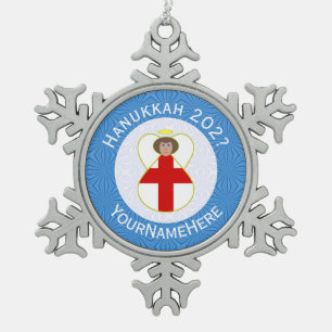 Ornement Flocon De Neige Ange anglais de Hanukkah drapeau Personnalisé