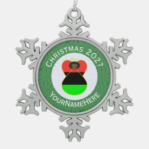 Ornement Flocon De Neige Ange de Noël afro-américain Drapeau personnalisé