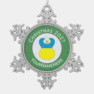Ornement Flocon De Neige Ange de Noël du drapeau ukrainien Vert personnalis