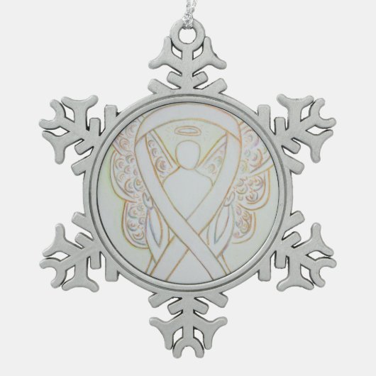 Ornement Flocon De Neige Ange de ruban de la conscience blanche Customisé (Devant)