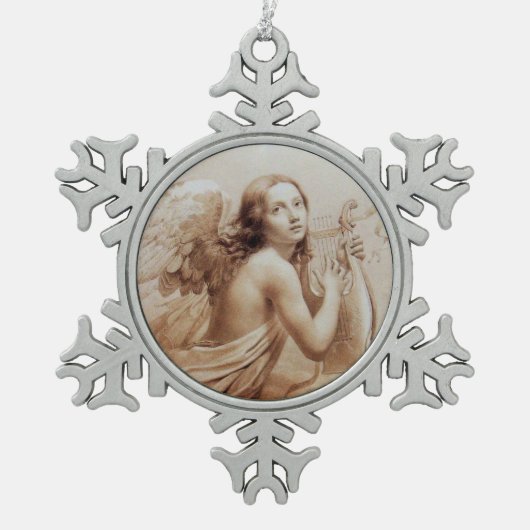 ORNEMENT FLOCON DE NEIGE ANGE JOUER LYRA SUR LES NUAGES (Devant)