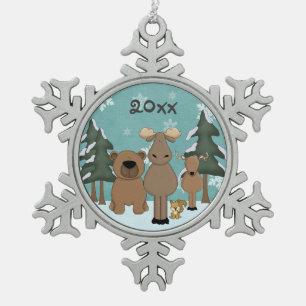 Ornement Flocon De Neige Animaux en bois mignons personnalisés Noël
