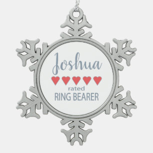 Ornement Flocon De Neige Anneau de porteur avec 5 cœurs pour cortège de mar