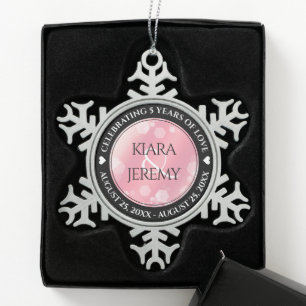 Ornement Flocon De Neige Anniversaire Mariage élégant du 2ème 5ème Rose Qua