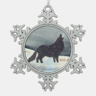 Ornement Flocon De Neige Aquarelle de loup époussetée par neige