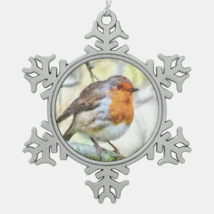 Ornement Flocon De Neige Aquarelle d'hiver Robin de Noël