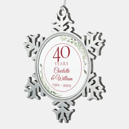 Ornement Flocon De Neige Aquarelle douce Verdure 40e anniversaire (Vue impression)