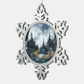 Ornement Flocon De Neige Aquarelle Vue nocturne avec grande lune (Vue impression)