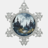 Ornement Flocon De Neige Aquarelle Vue nocturne avec grande lune (Devant)