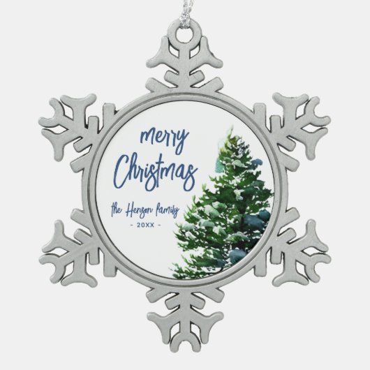 Ornement Flocon De Neige Arbre à pin avec peinture à l'aquarelle de neige (Devant)