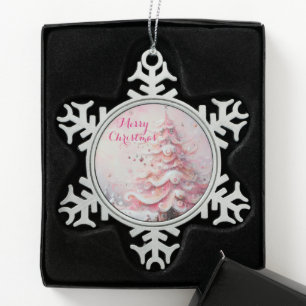 Ornement Flocon De Neige Arbre de Noël impressionniste Whimsical rose