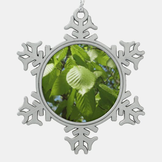 Ornement Flocon De Neige Arbre vert Feuille à bouleau printanier (Devant)