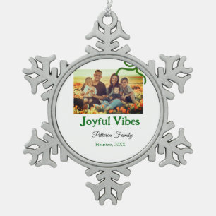 Ornement Flocon De Neige Arc vert vibes joyeuses ajout photo nom famille