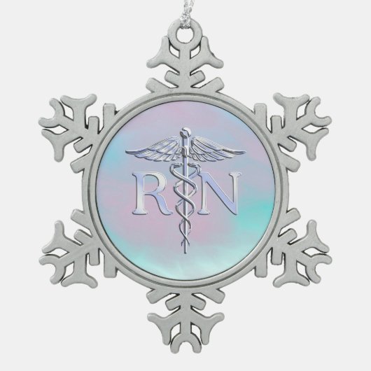 Ornement Flocon De Neige Argent comme RN Caduceus Médicale Mère Pearl (Devant)