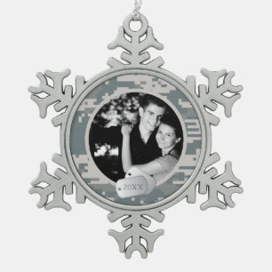 Ornement Flocon De Neige Armée ACU et chien Tags Noël