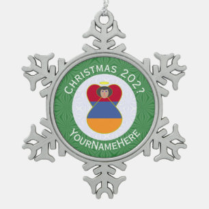 Ornement Flocon De Neige Armenien Drapeau Ange de Noël Personnalisé